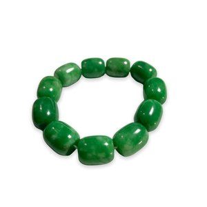 Emerald Green Jade Beaded Stretch Bracelet Chunky Good Luck Prosperity Health